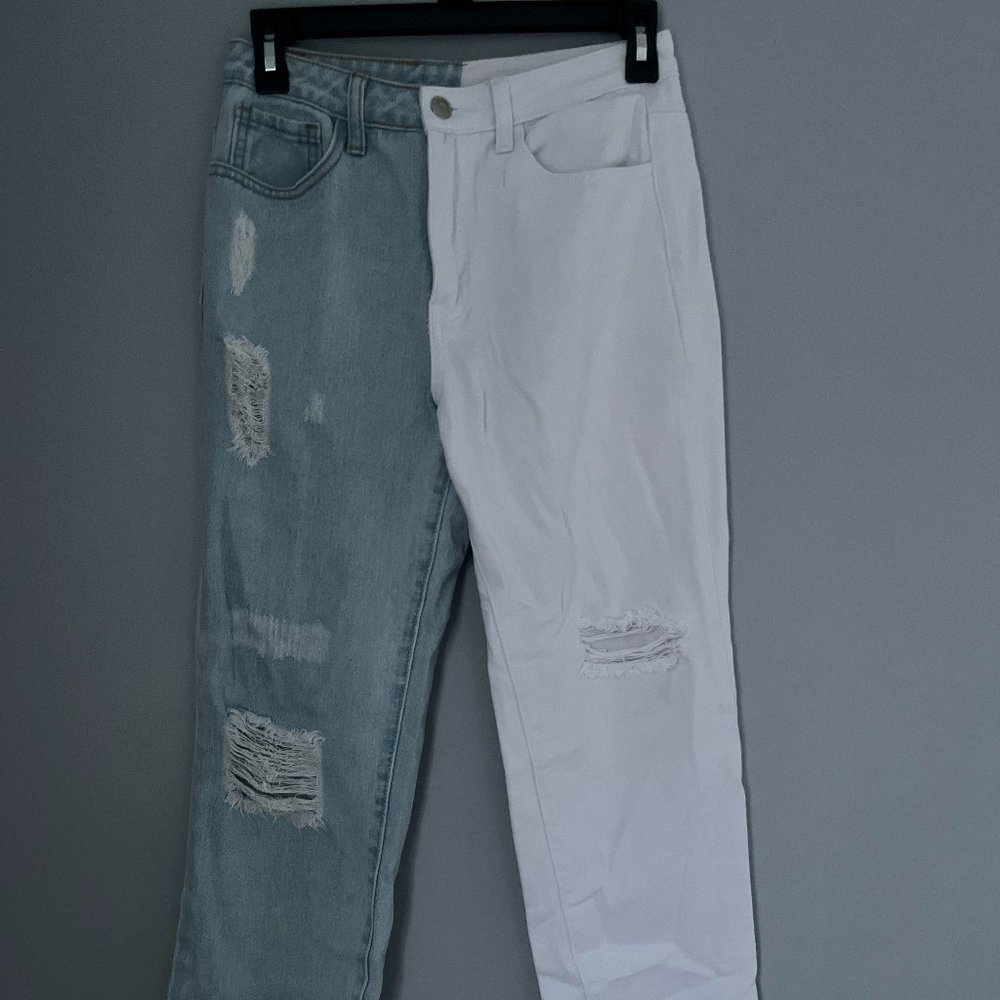 Two toned high waist jeans